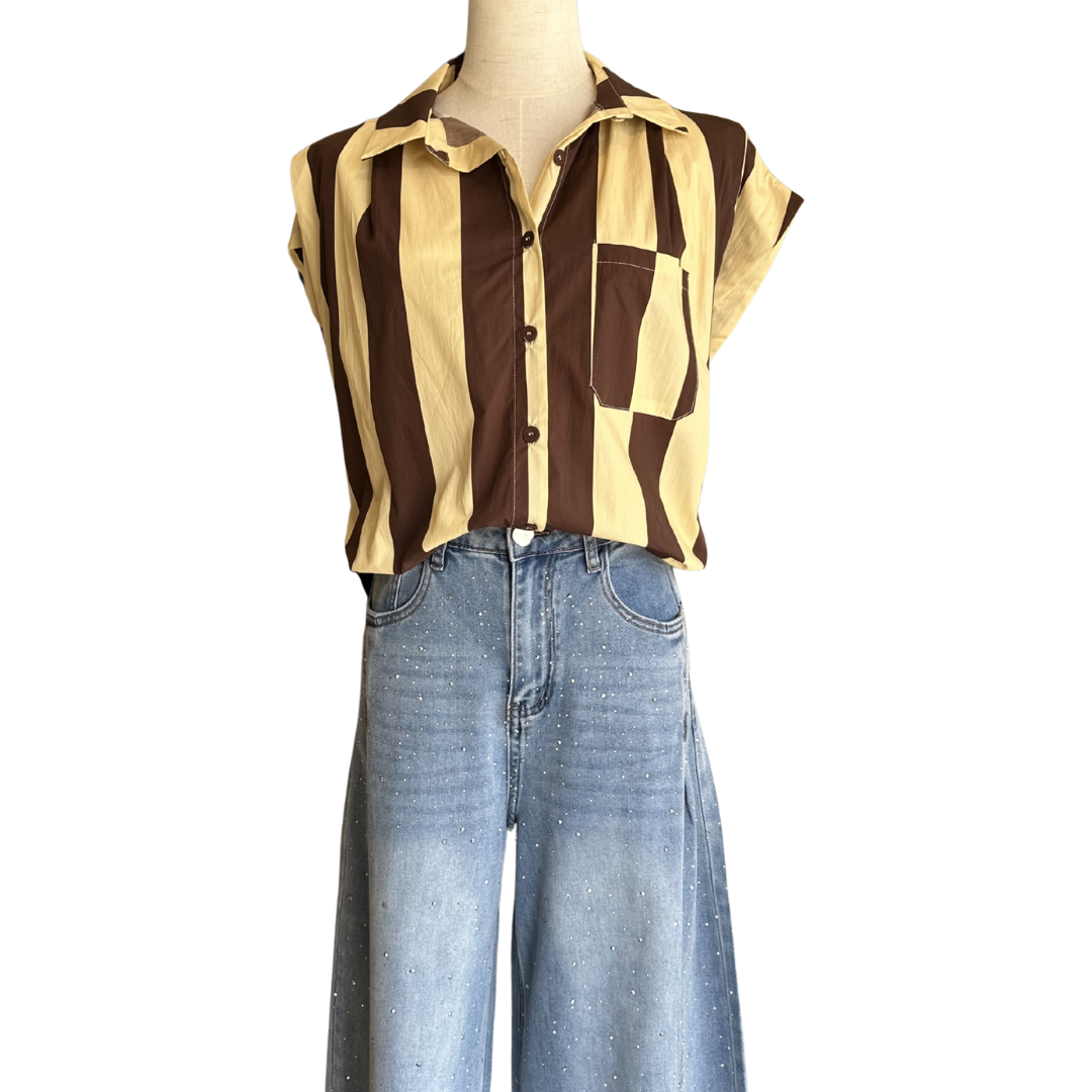 BLUSA RAYAS AMARILLO CON CAFÉ