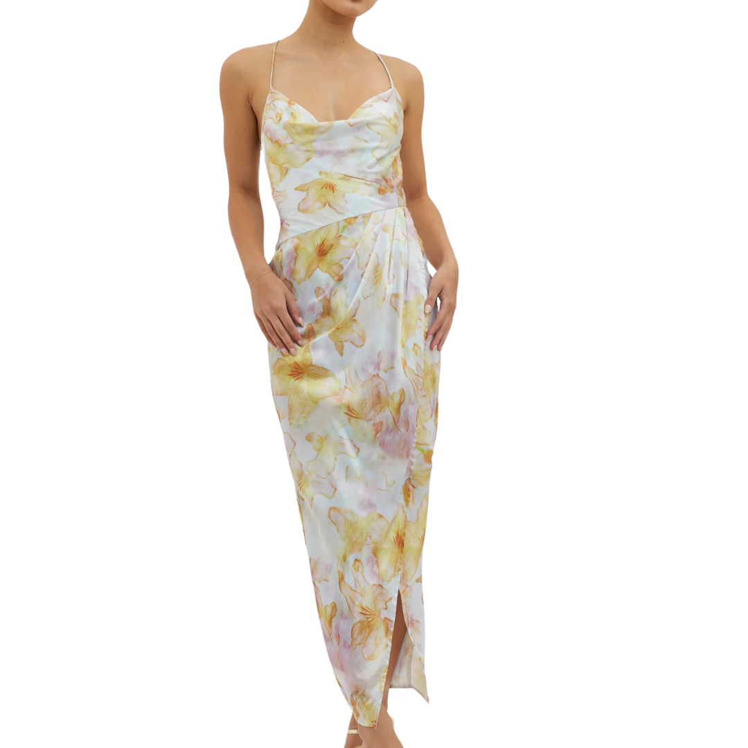 VESTIDO MIDI GRIS FLOREADO