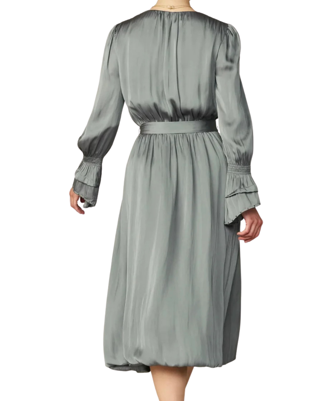 VESTIDO MIDI MANGA LARGA VERDE