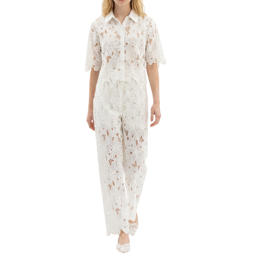 SET PANTALÓN Y BLUSA DE GUIPUR BIEGE ENCAJE