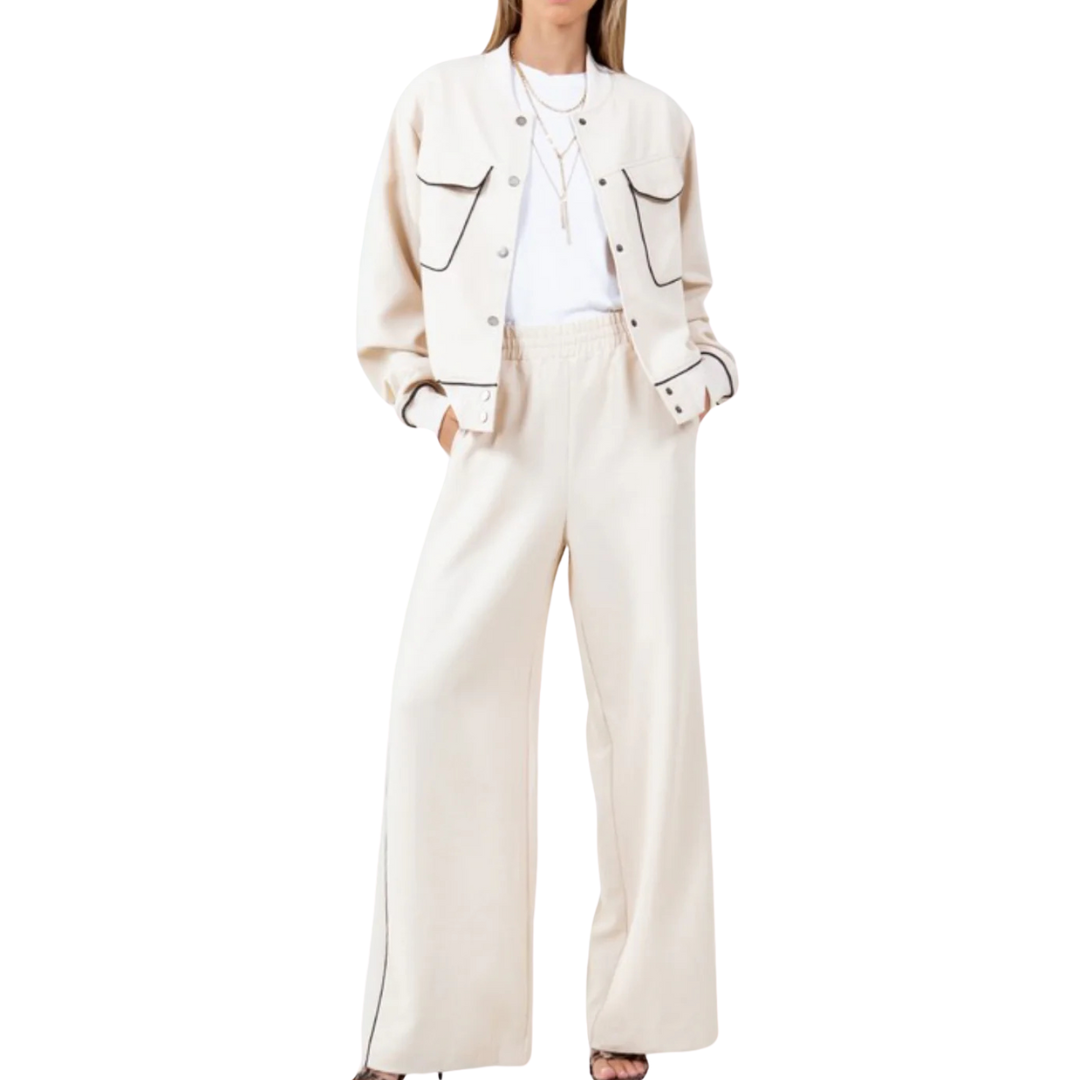 SET DE PANTS BEIGE CON CONTORNO NEGRO
