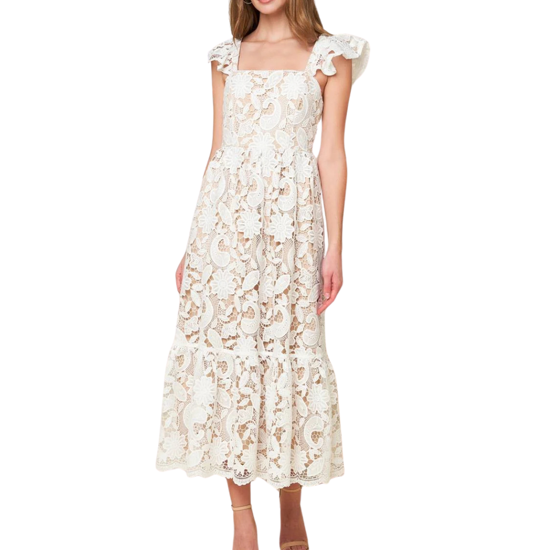 VESTIDO MIDI BLANCO DE ENCAJE