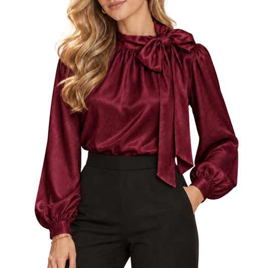 BLUSA MANGA LARGA SATIN VINO