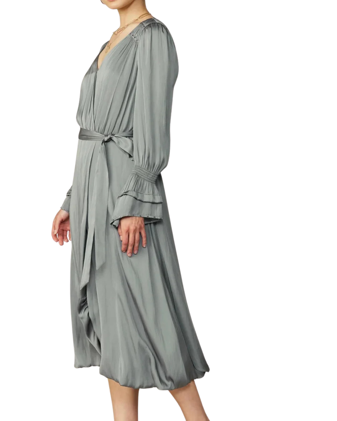 VESTIDO MIDI MANGA LARGA VERDE