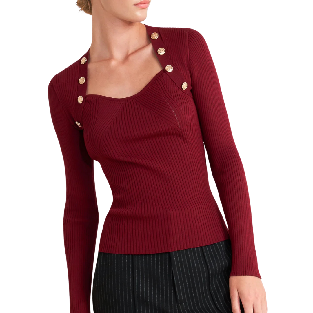 BLUSA DE PUNTO MANGA LARGA VINO