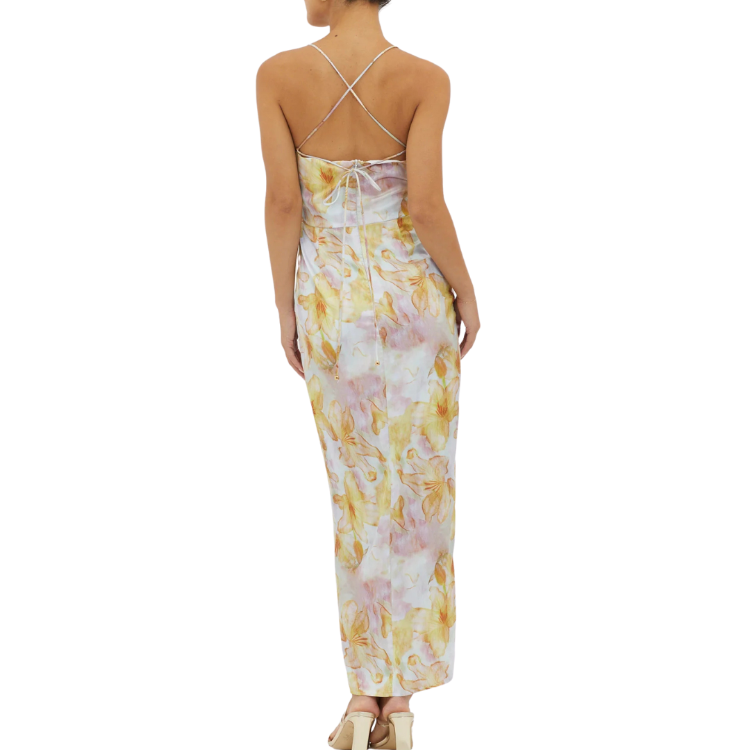 VESTIDO MIDI GRIS FLOREADO