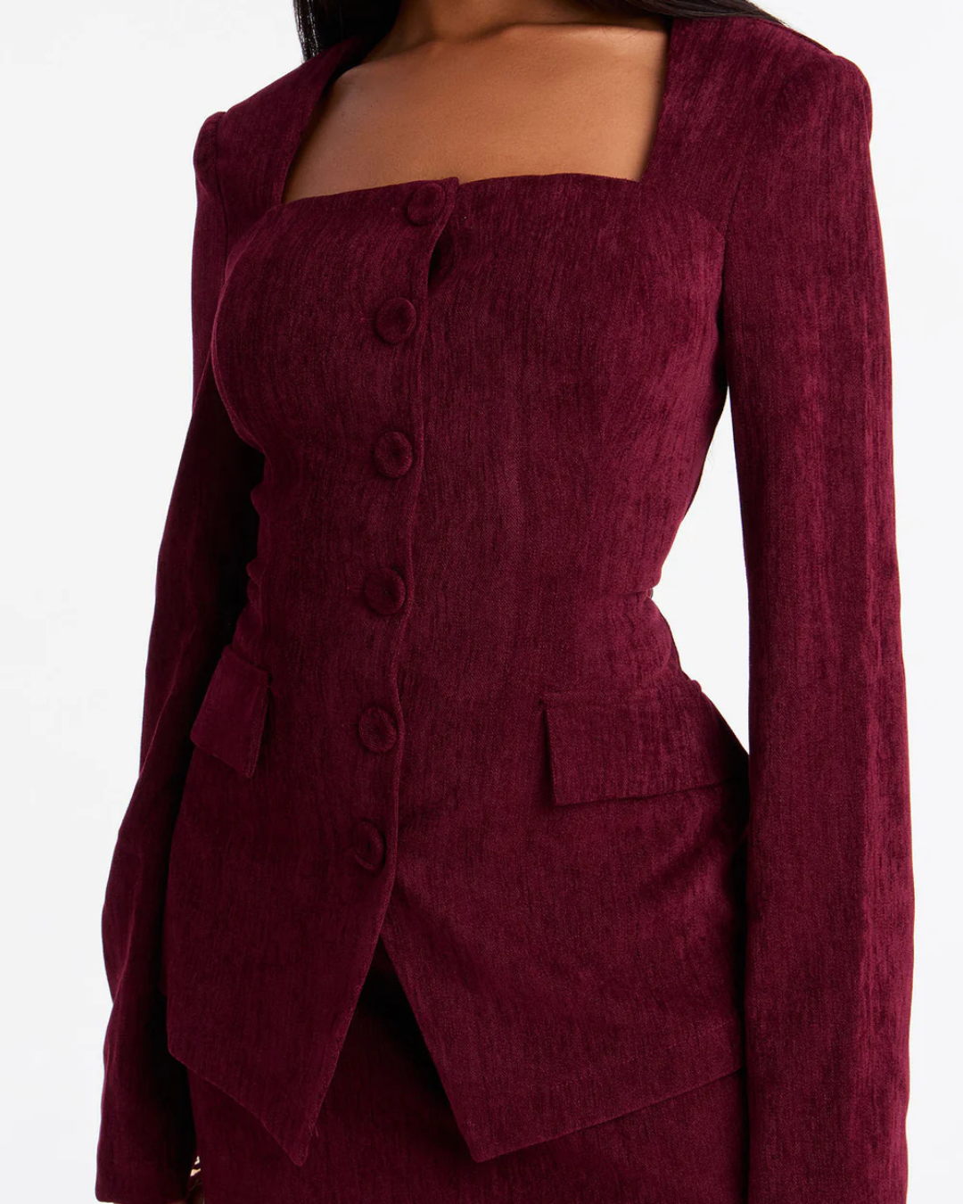 SET BLUSA Y FALDA CORTA VINO GAMUSA