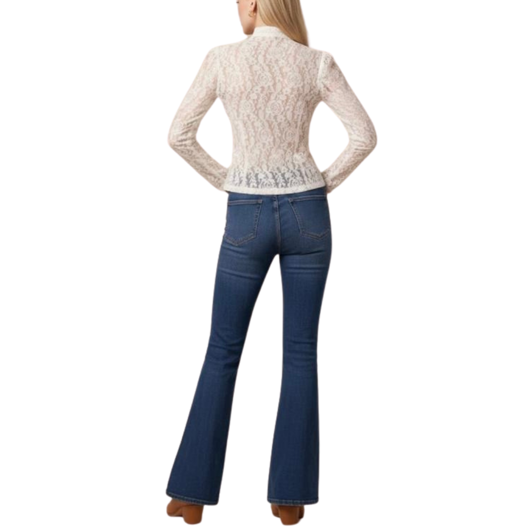 BLUSA MANGA LARGA DE ENCAJE BEIGE