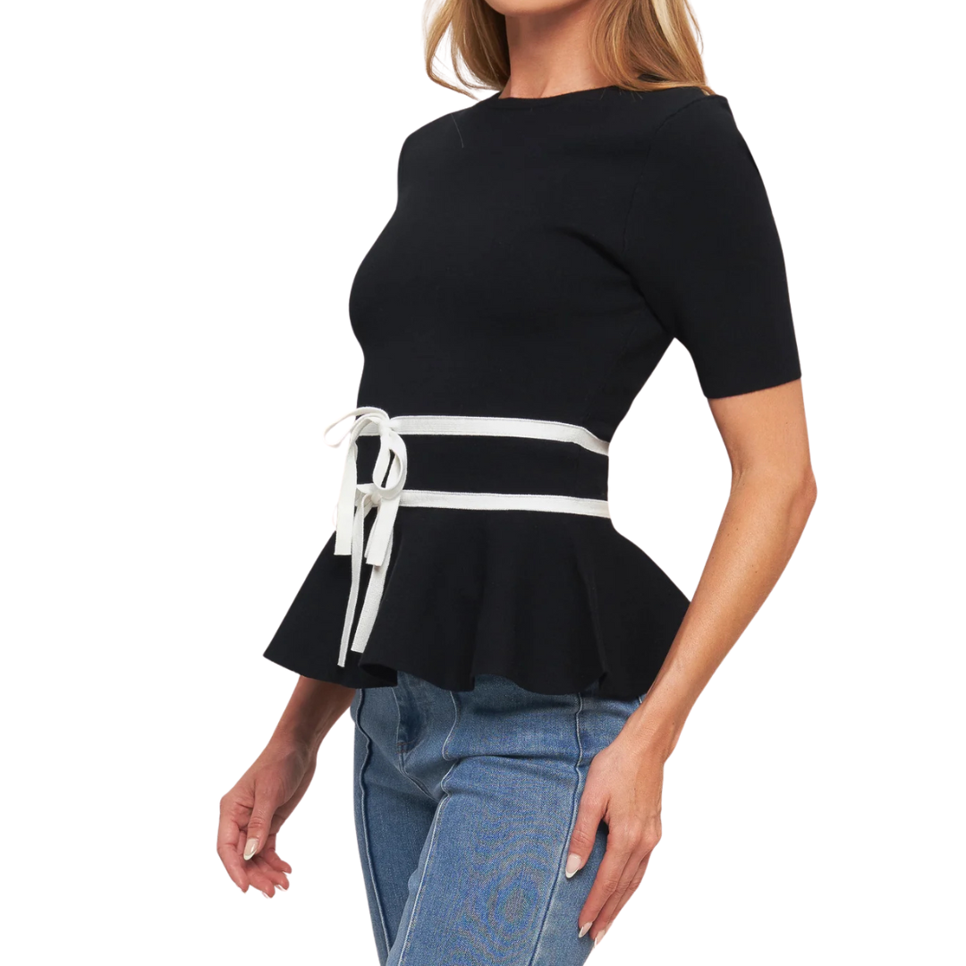 BLUSA NEGRA DE PUNTO CON LINEAS BLANCAS