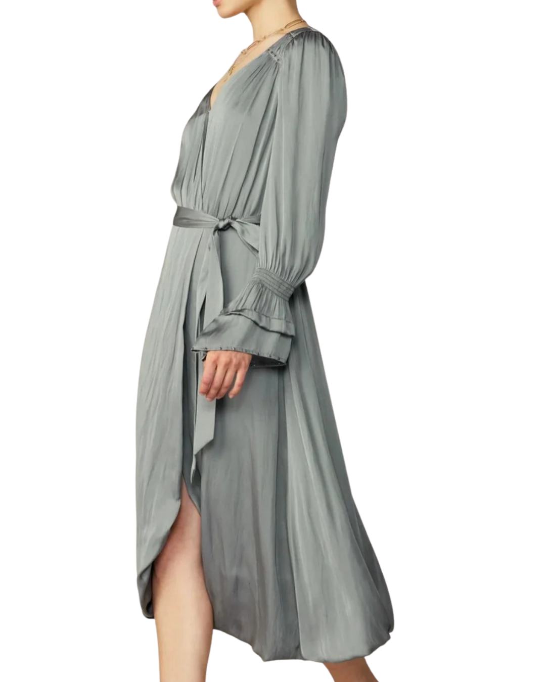 VESTIDO MIDI MANGA LARGA VERDE