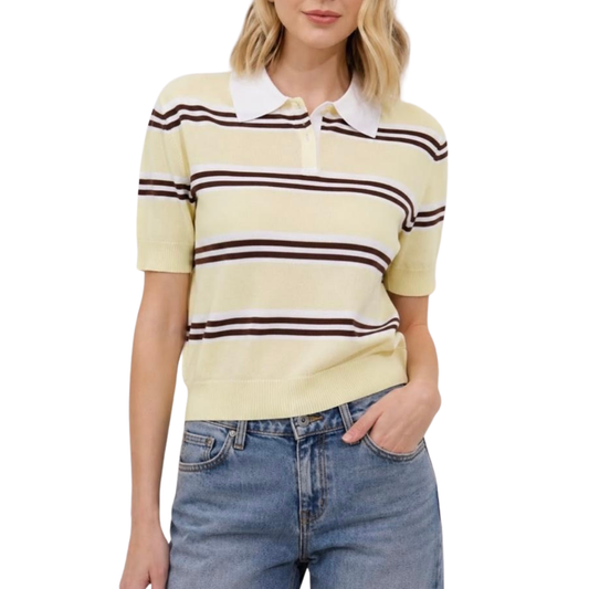 BLUSA TEJIDO DE PUNTO RAYAS BUTTER YELLOW CON CAFE