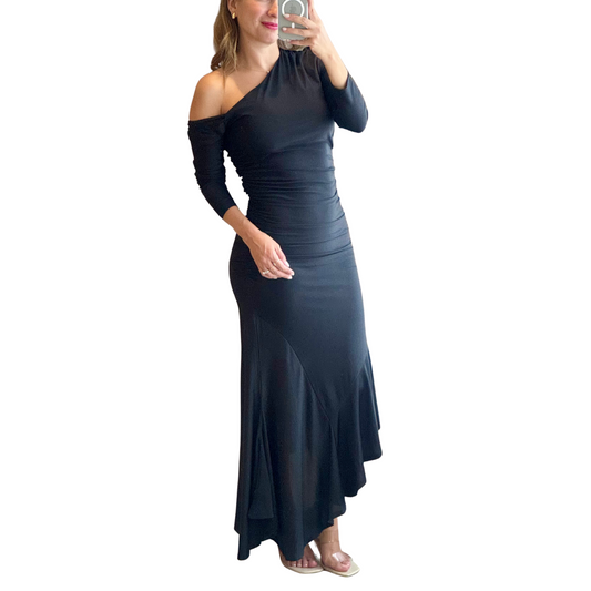 VESTIDO NEGRO MIDI MANGA LARGA