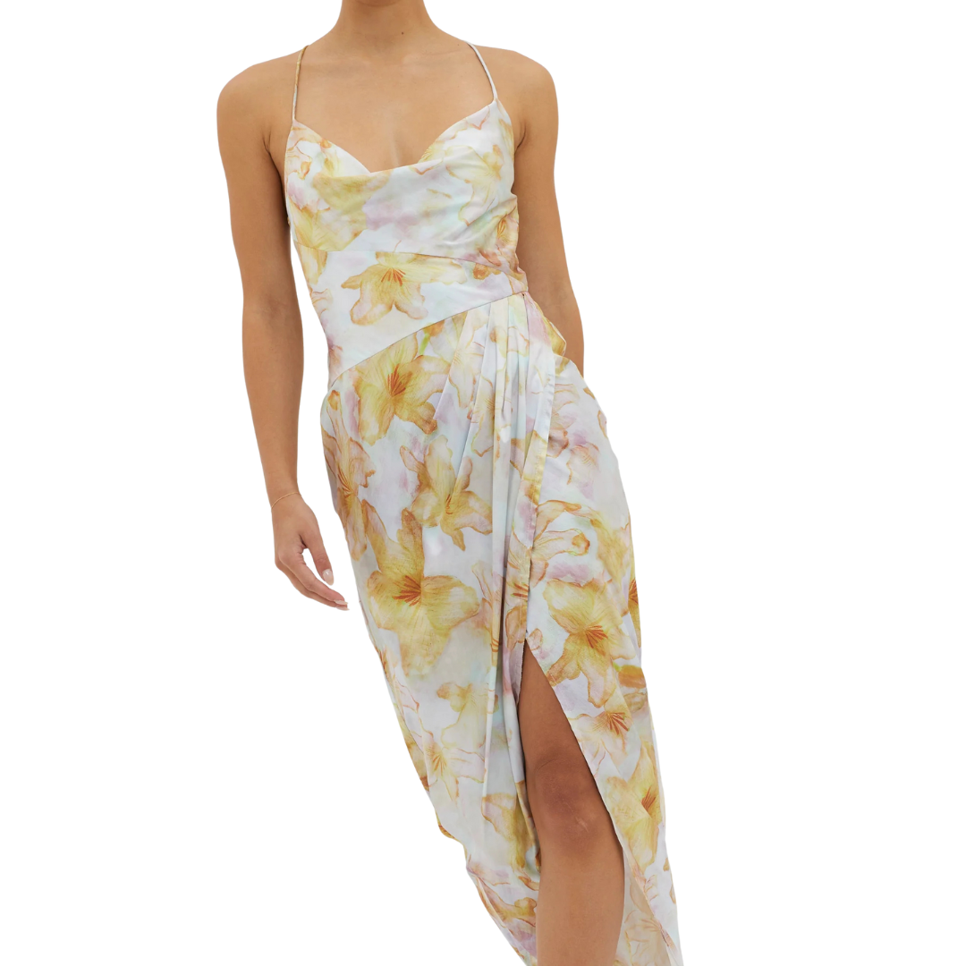 VESTIDO MIDI GRIS FLOREADO