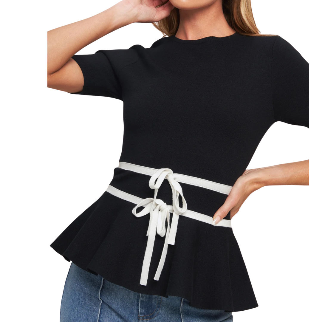 BLUSA NEGRA DE PUNTO CON LINEAS BLANCAS
