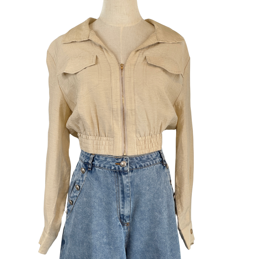 BLUSA MANGA LARGA CON CIERRE EN MEDIO BEIGE