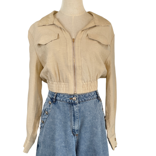 BLUSA MANGA LARGA CON CIERRE EN MEDIO BEIGE