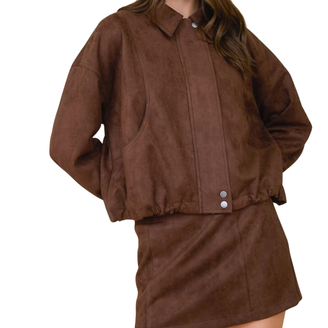 SET CAFÉ  DE GAMUSA CHAQUETA Y FALDA