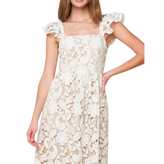 VESTIDO MIDI BLANCO DE ENCAJE