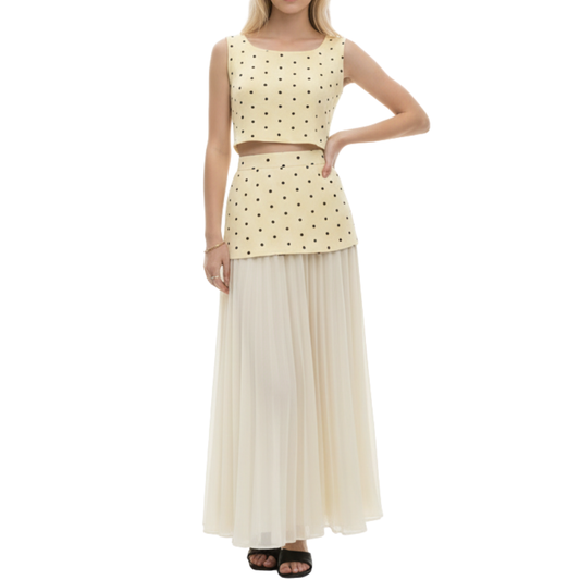 SET TOP Y FALDA BUTTER YELLOW POLKA DOTS