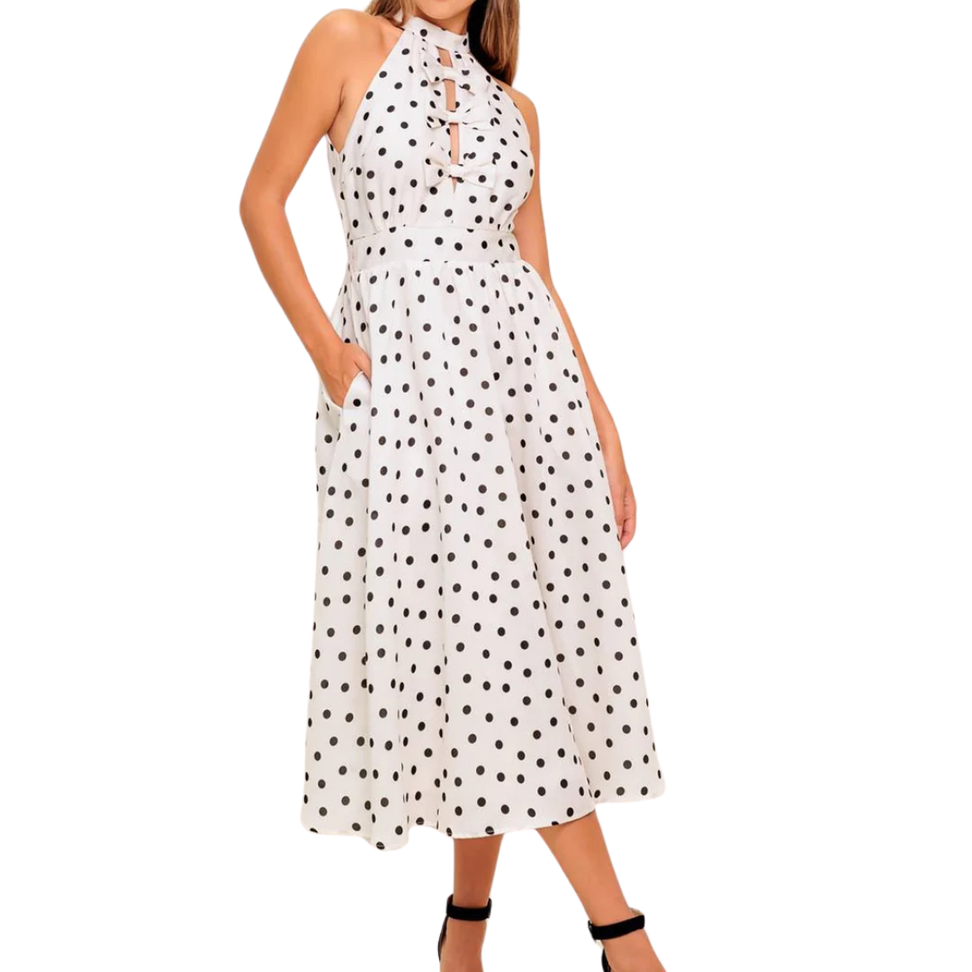 VESTIDO MIDI POLKA DOTS HALTER