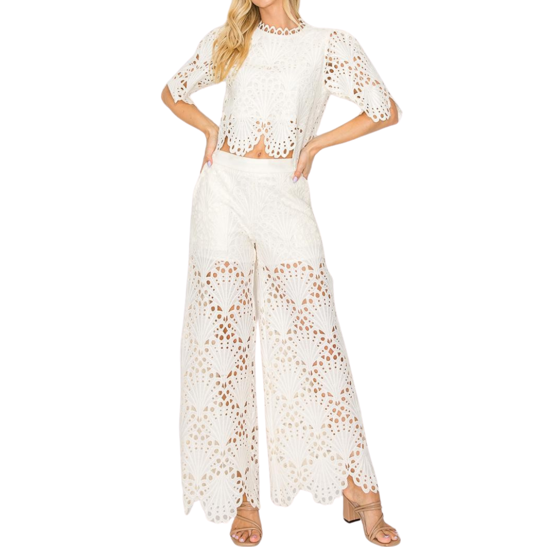 SET PANTALON Y BLUSA DE ENCAJE BEIGE