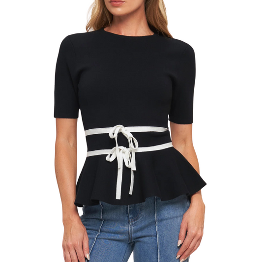 BLUSA NEGRA DE PUNTO CON LINEAS BLANCAS