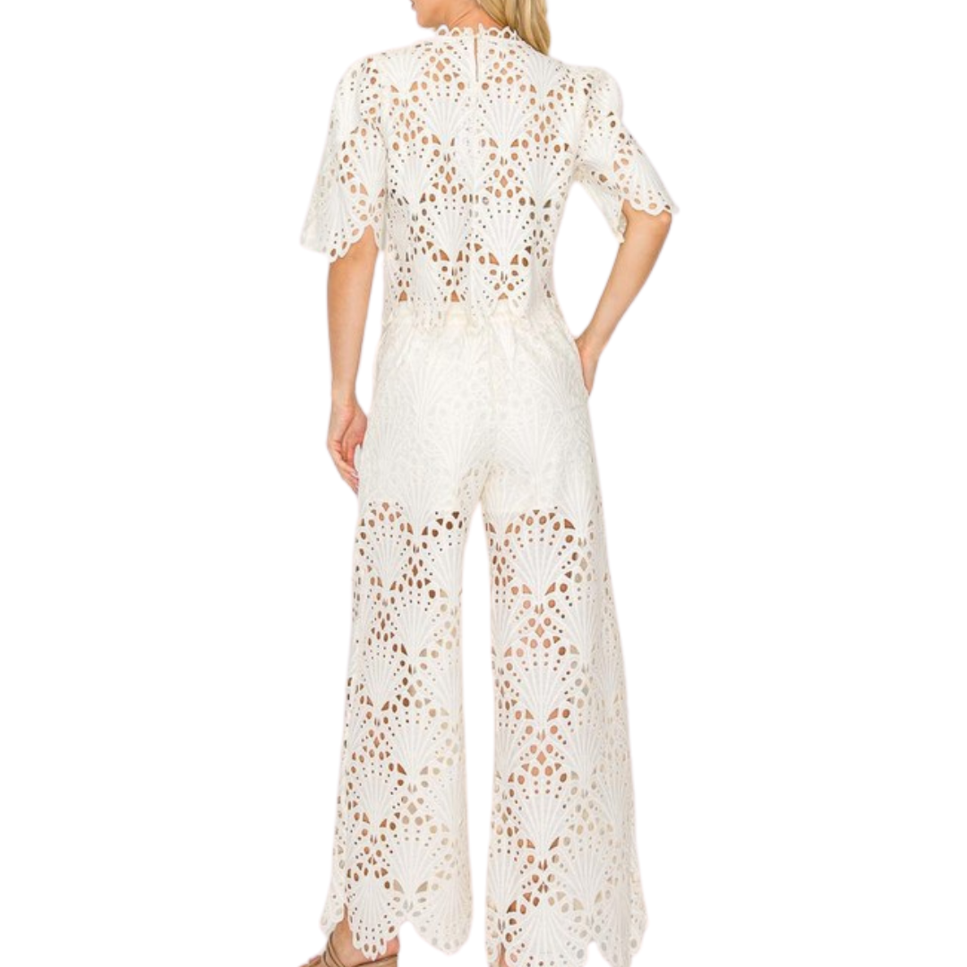 SET PANTALON Y BLUSA DE ENCAJE BEIGE