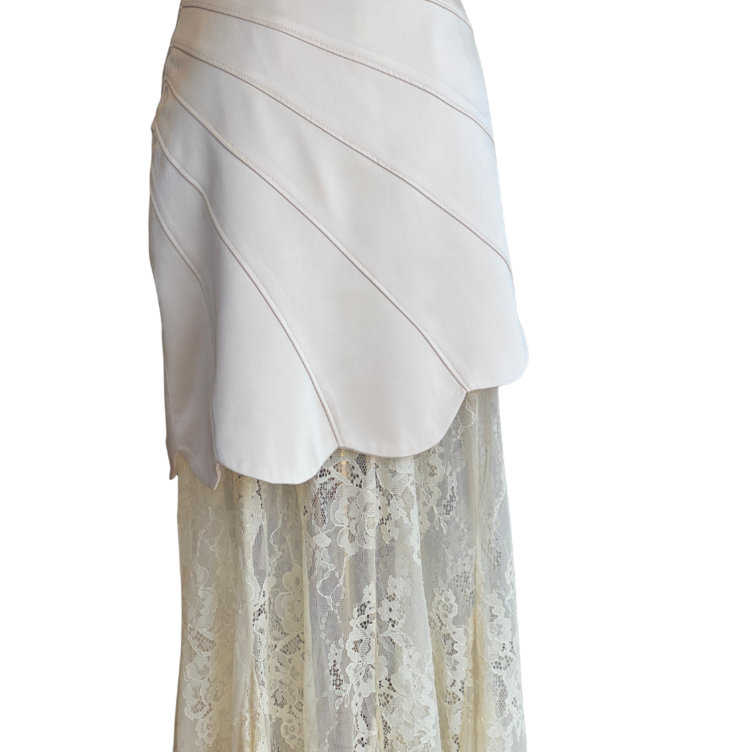 VESTIDO LARGO STRAPPLE SATÍN CON ENCAJE