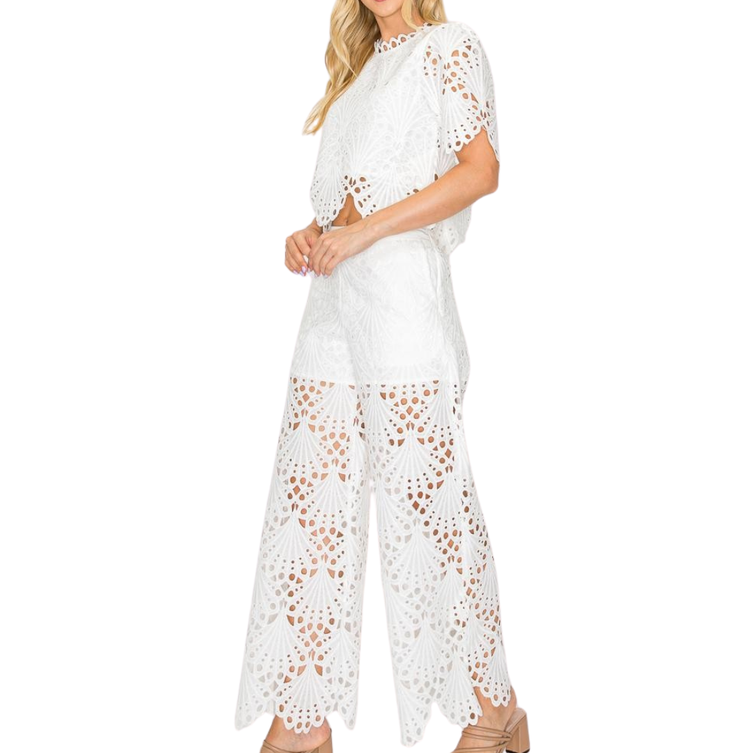SET PANTALON Y BLUSA DE ENCAJE BEIGE