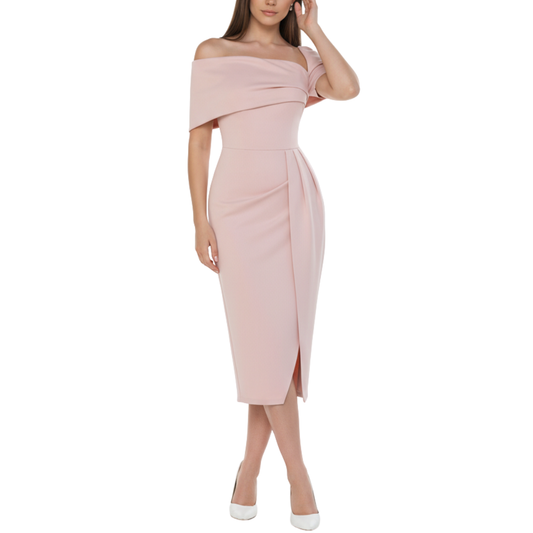 VESTIDO MIDI ROSA PASTEL UNA MANGA