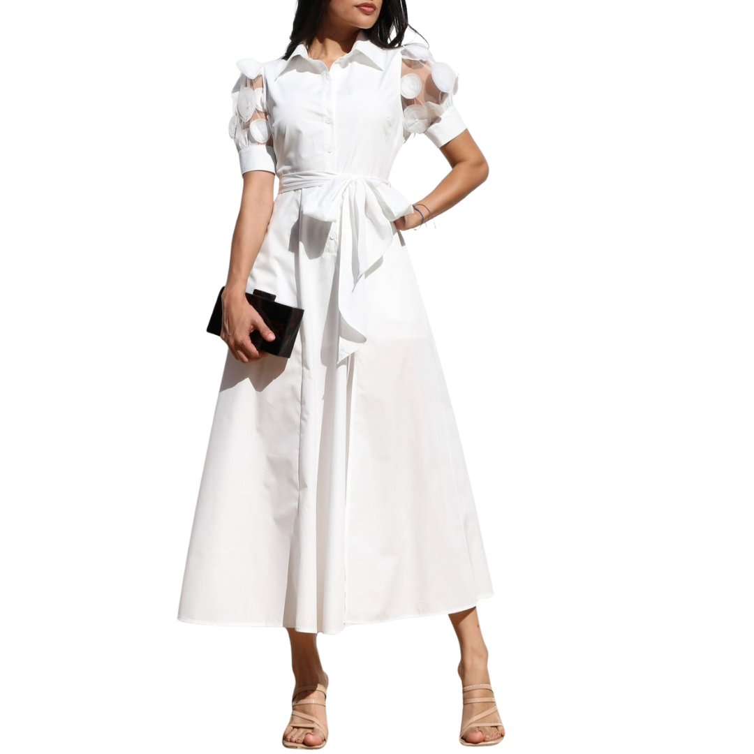 VESTIDO MIDI BLANCO CON MANGA