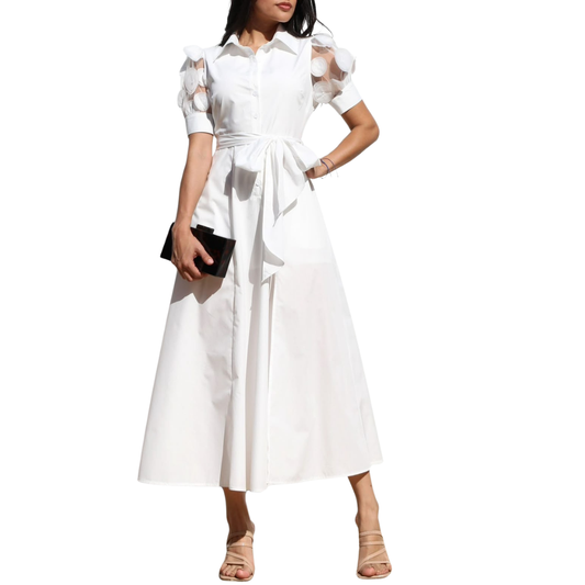 VESTIDO MIDI BLANCO CON MANGA