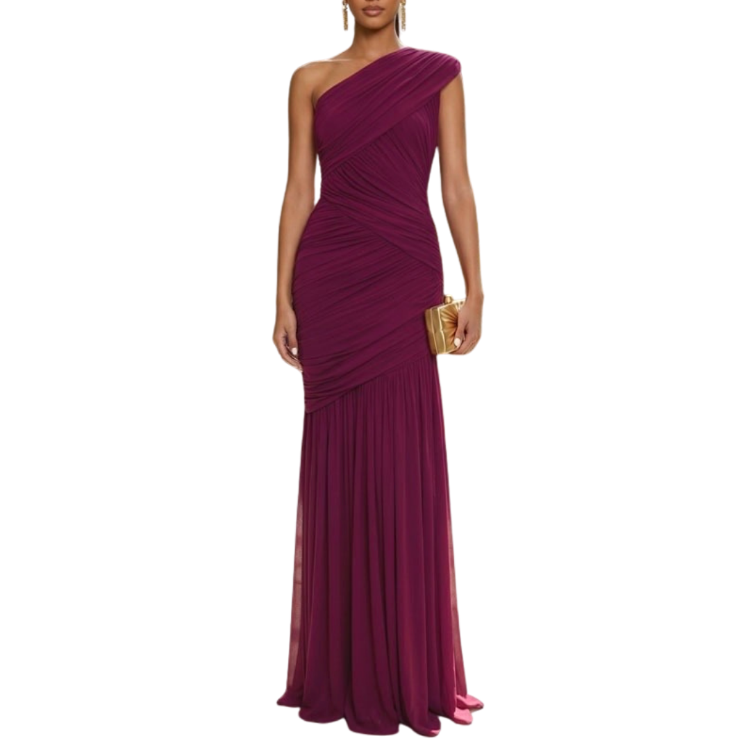 VESTIDO LARGO MESH UVA UN HOMBRO