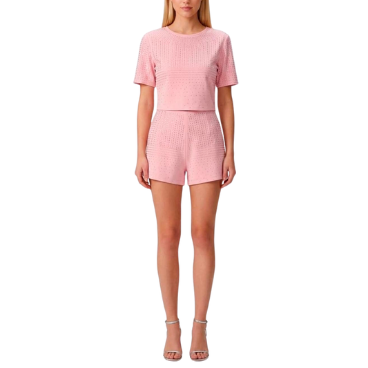 SET PLAYERA Y SHORT ROSA CON BRILLOS