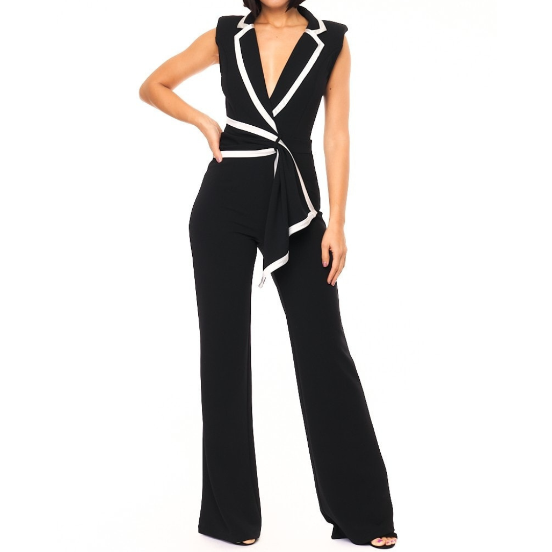 JUMPSUIT NEGRO CON DELINEADO BLANCO