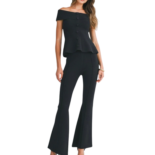 SET BLUSA Y PANTALÓN TELA DE PUNTO NEGRO