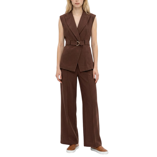 SET CHALECO Y PANTALON CAFE CON CINTO