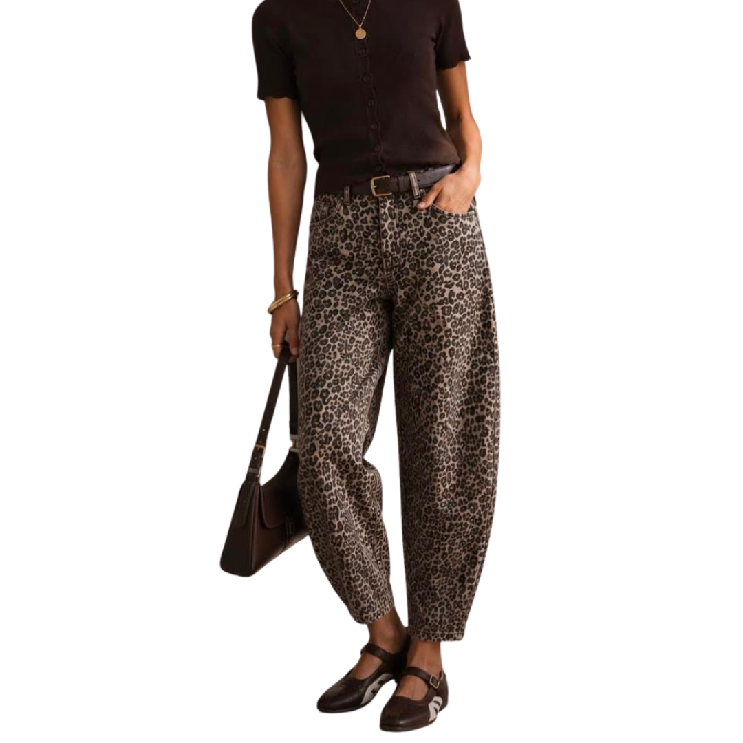 PANTALON ANIMAL PRINT CAFE CON NEGRO