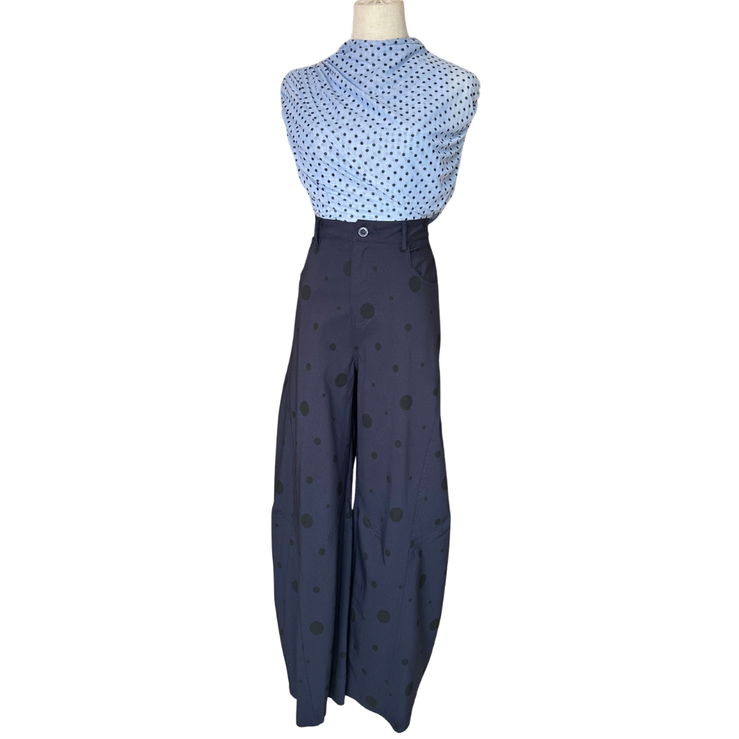 PANTALON POLKA DOTS AZUL CON NEGRO