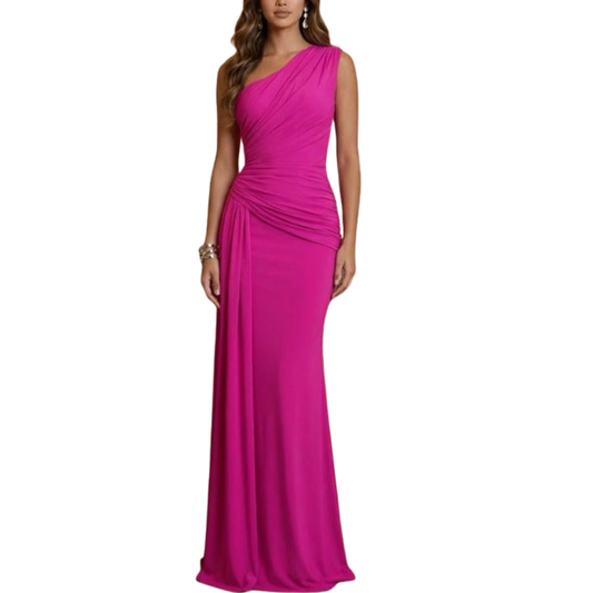 VESTIDO LARGO FIUSHA UN HOMBRO CORRUGADO