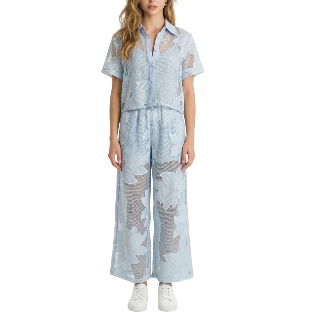 SET PANTALON Y CAMISA MANGA CORTA CELESTE