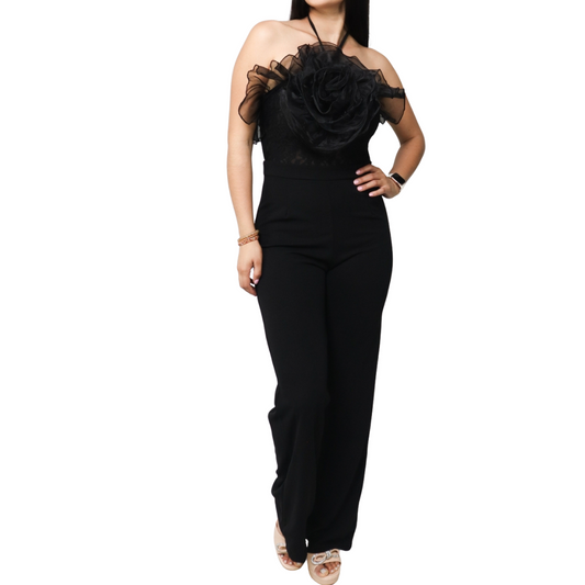 JUMPSUIT NEGRO CON ENCAJE Y FLOR