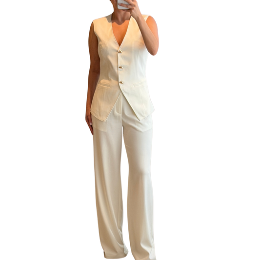SET PANTALÓN Y CHALECO BEIGE CON NEGRO
