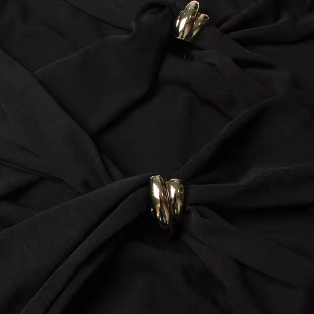 VESTIDO MIDI NEGRO CON CRUCES CON DORADO