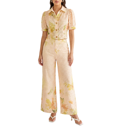 SET CAMISA Y PANTALÓN BEIGE ENCAJE