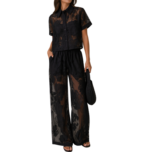 SET PANTALÓN Y BLUSA NEGRO ENCAJE