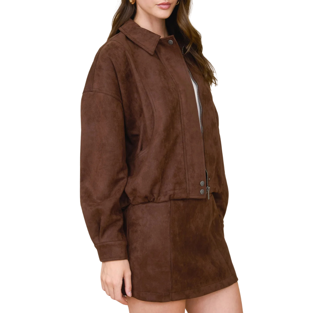 SET CAFÉ  DE GAMUSA CHAQUETA Y FALDA