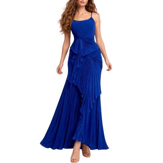 VESTIDO LARGO AZUL ELÉCTRICO CON TABLONES