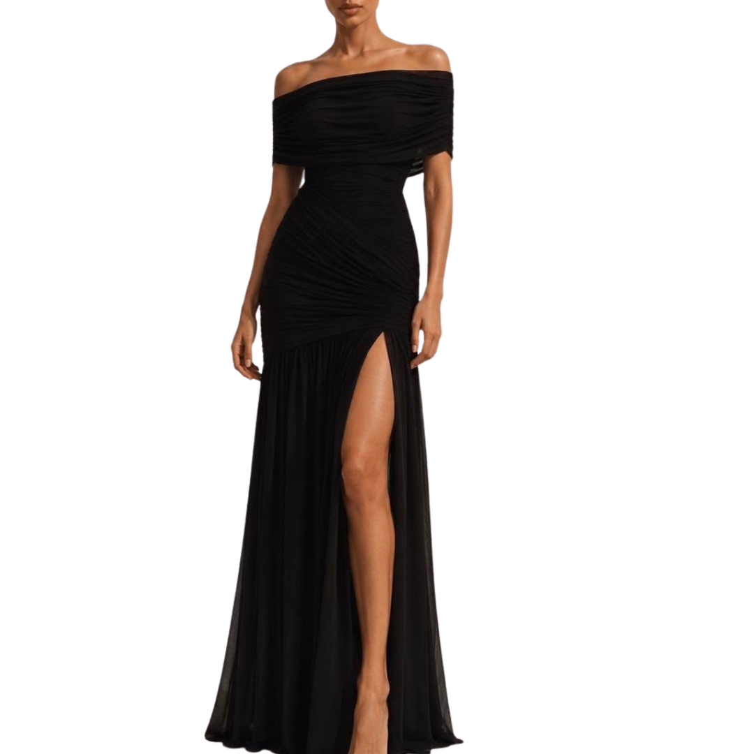 VESTIDO LARGO NEGRO CORRUGADO MESH