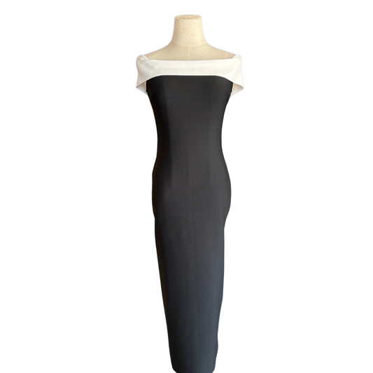 VESTIDO MIDI BLACK N WHITE MANGAS EN LOS COSTADOS